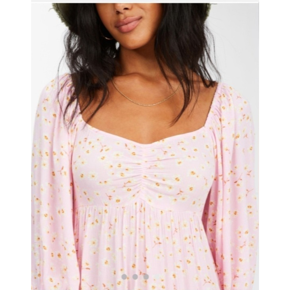 BillaBong Swept Away Midi Dress Pink Floral Puff Sleeve Smocked Cottagecore M - Picture 3 of 16